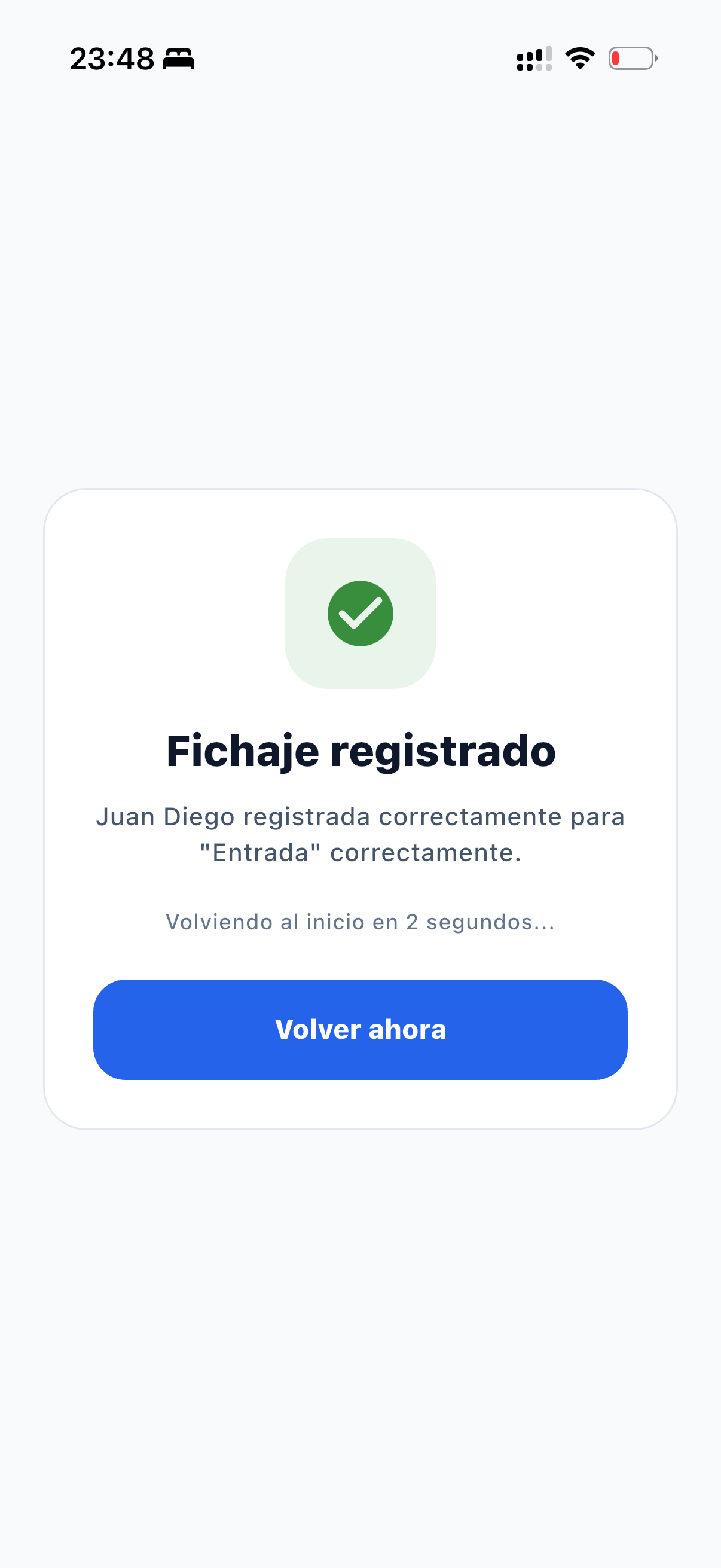 Fichaje registrado