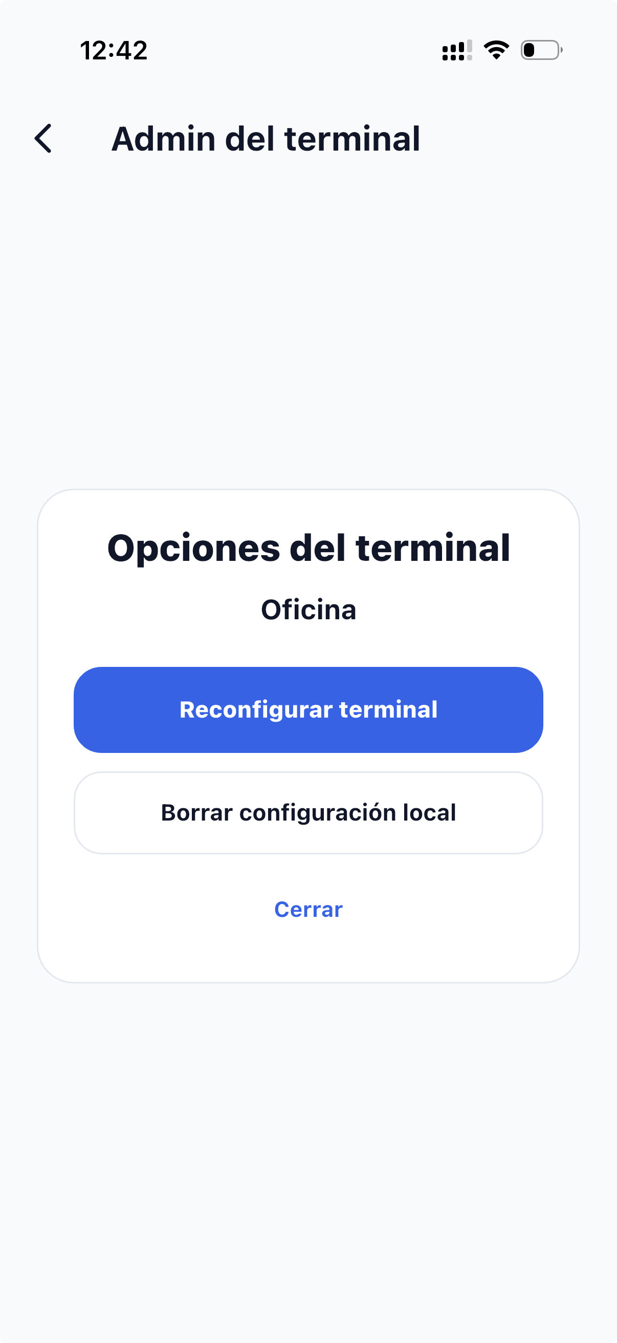 Opciones del terminal — reconfigurar o borrar