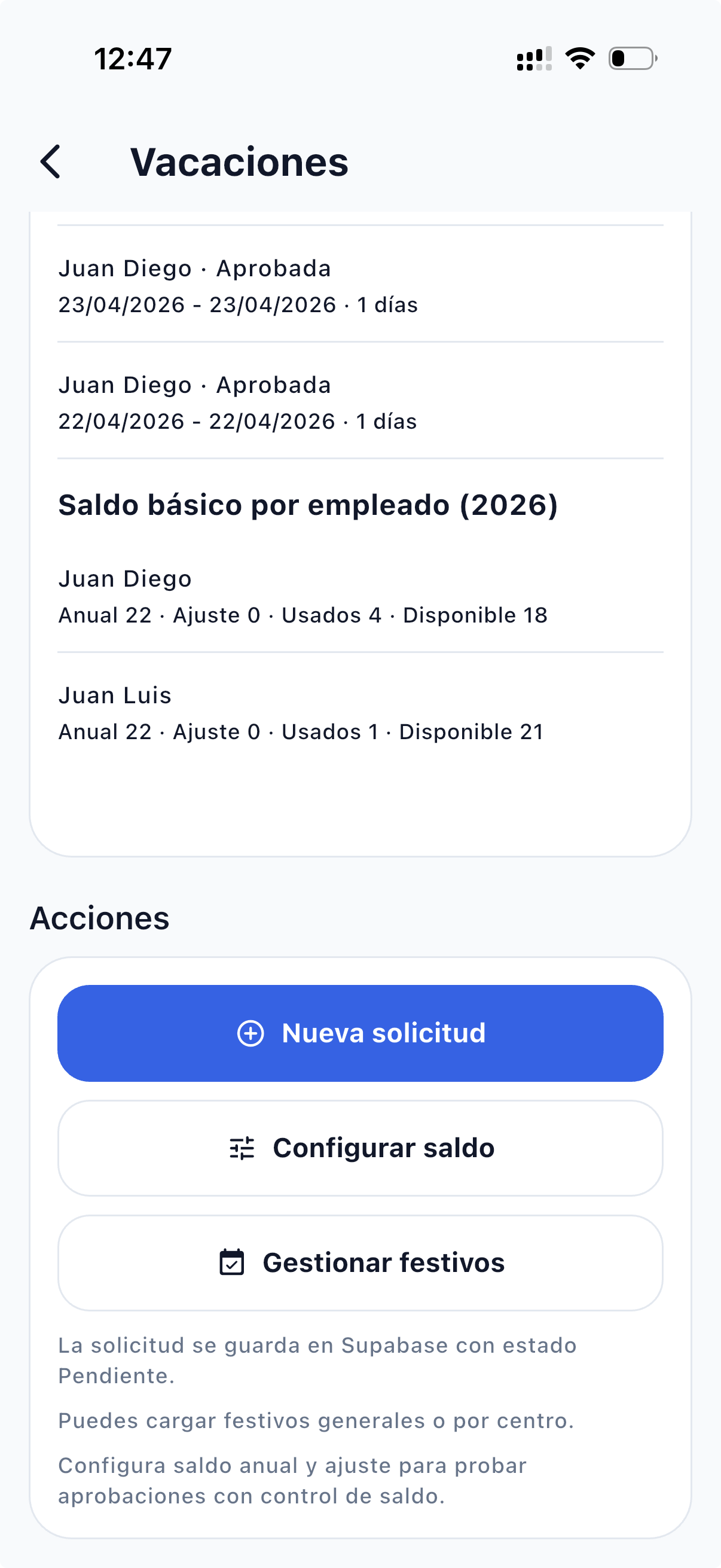 Saldo básico por empleado