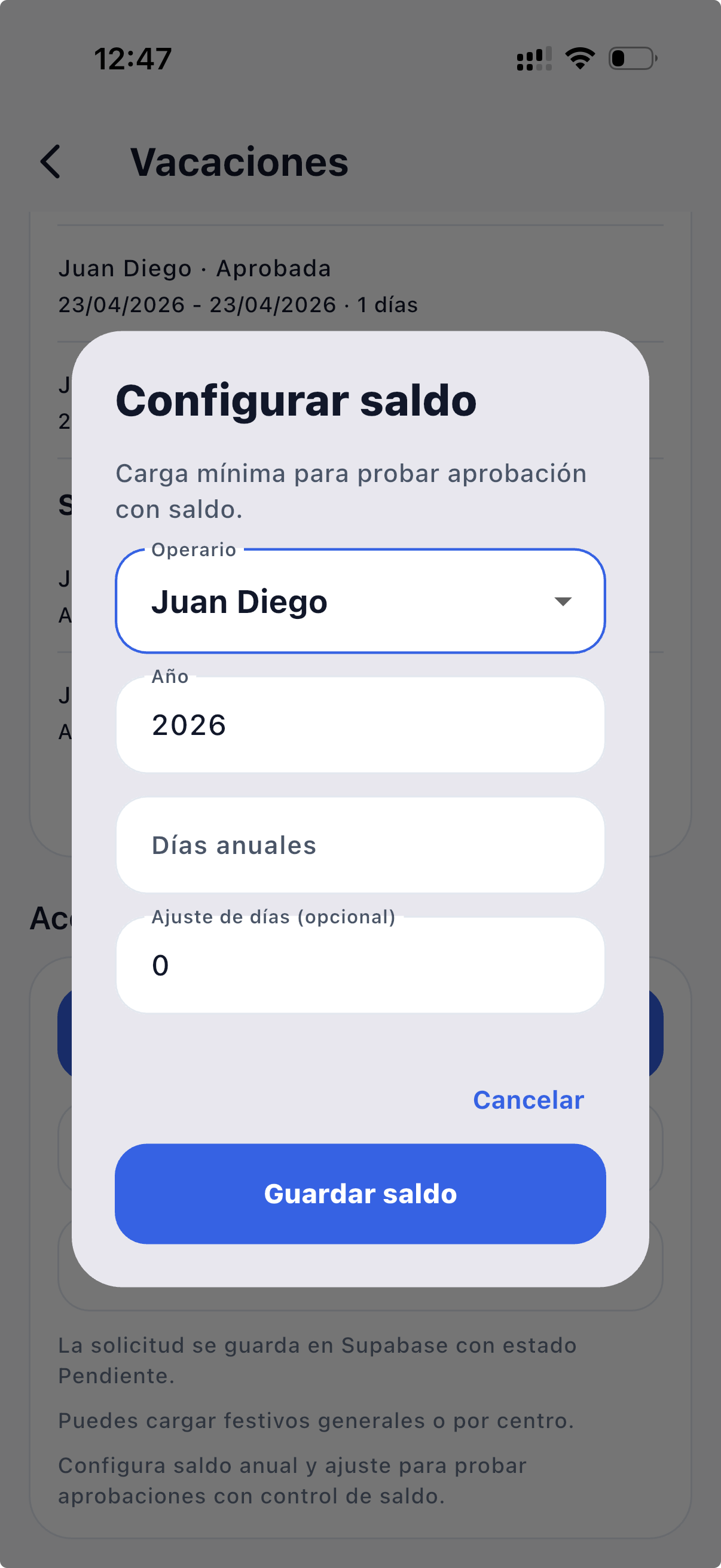 Configurar saldo por empleado