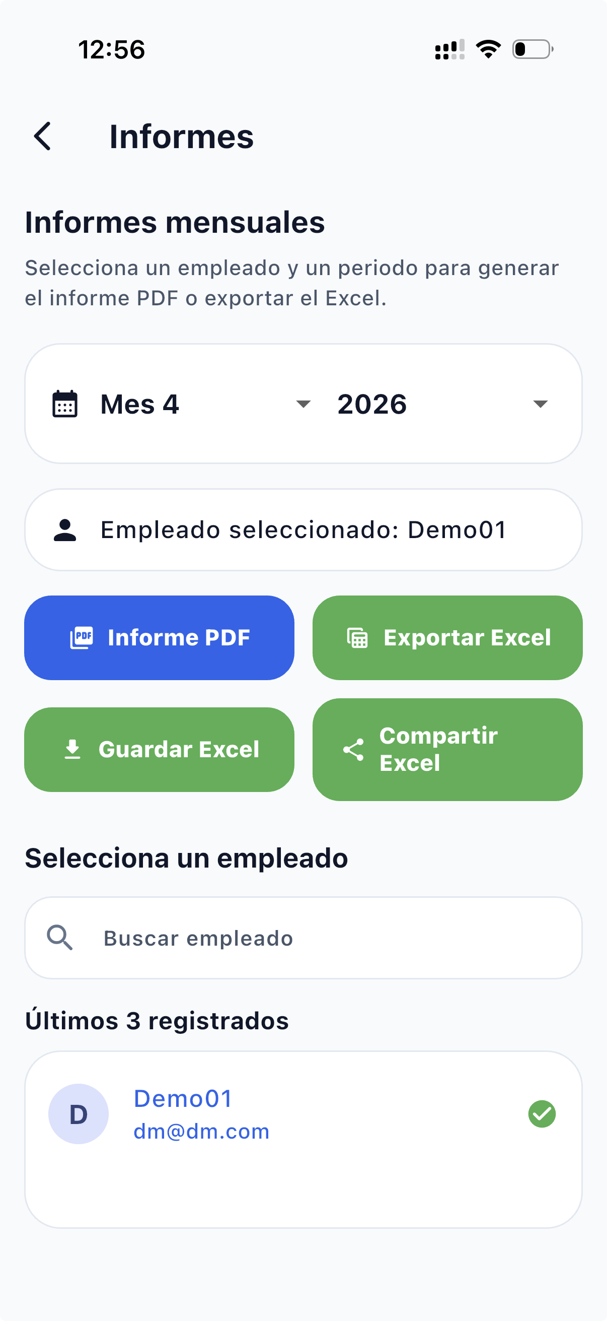 Informes mensuales — opciones de exportación