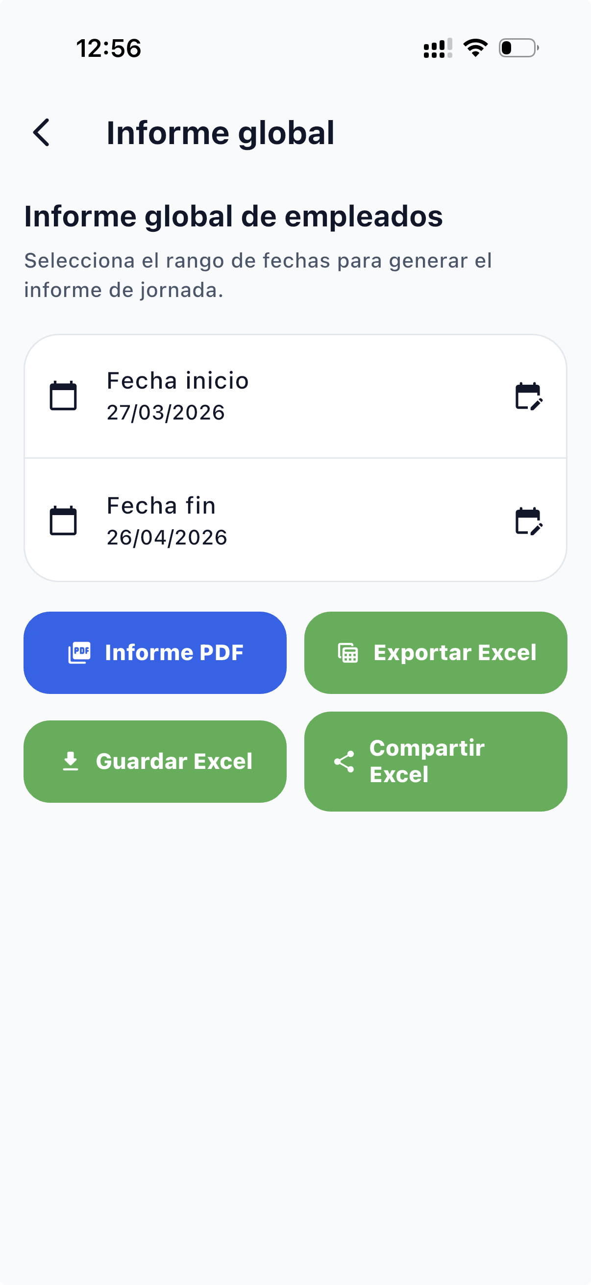 Informe global — opciones de exportación