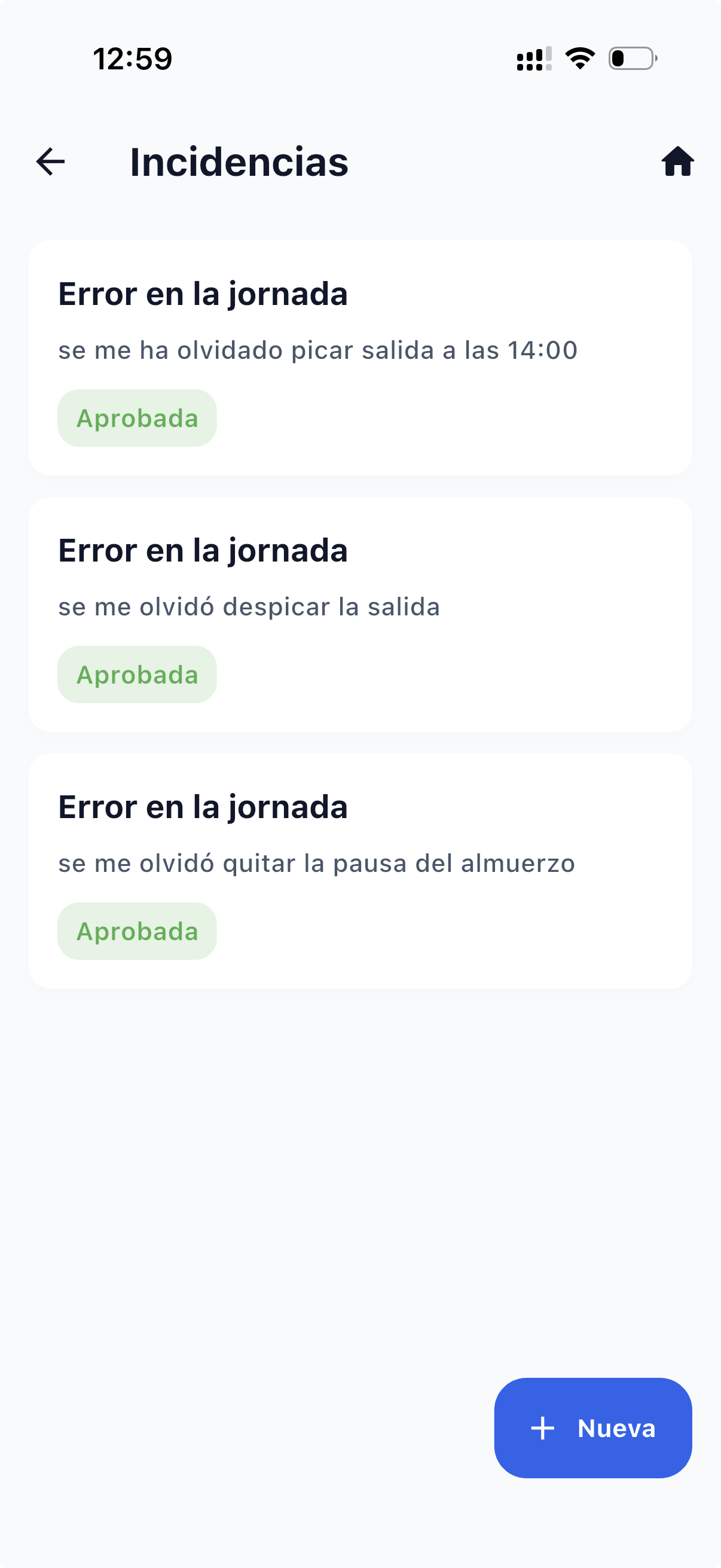 Lista de incidencias