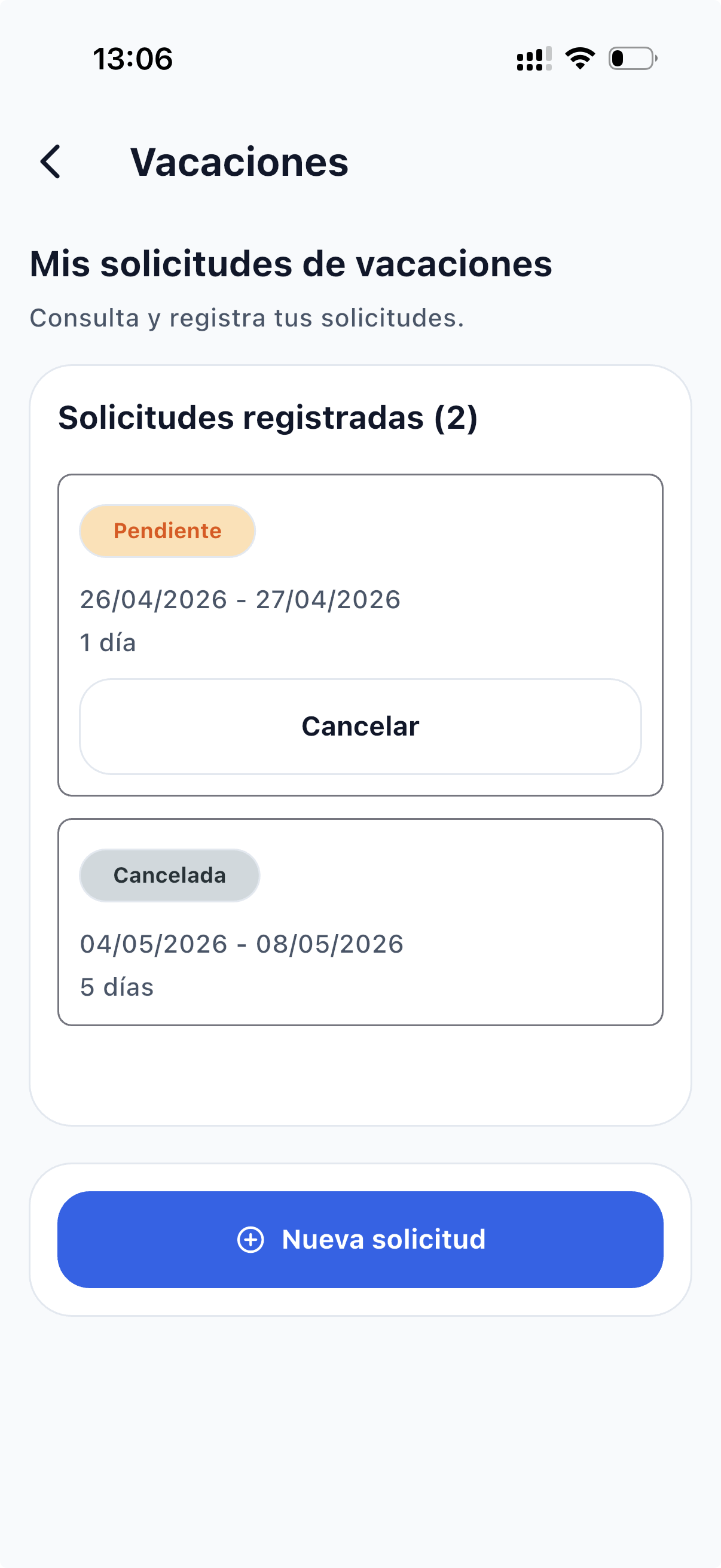 Mis solicitudes de vacaciones