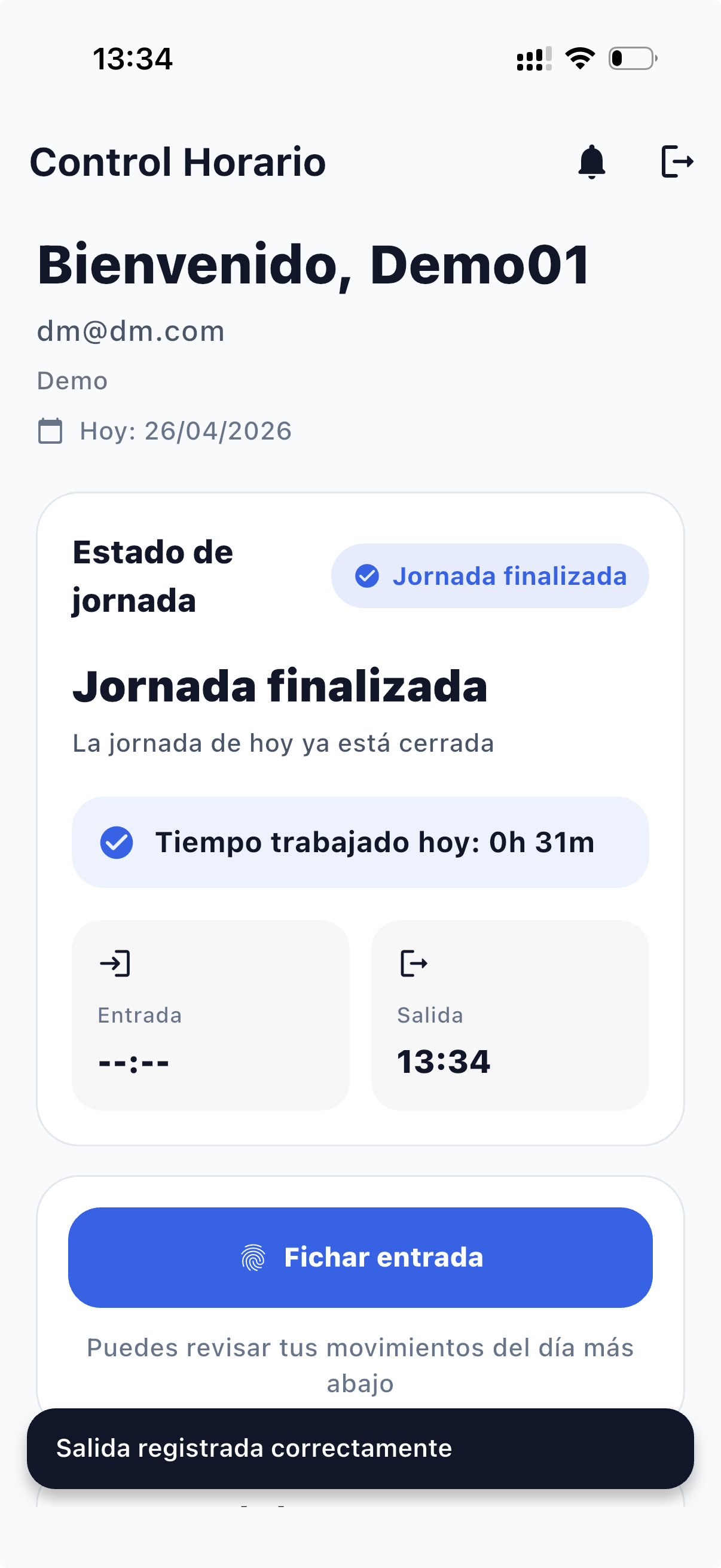 Estado: Salida registrada correctamente