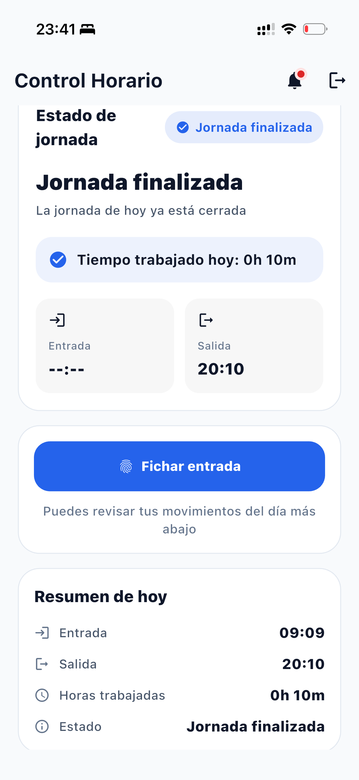 Captura de ejemplo 3 de JobTimer ControlHorario