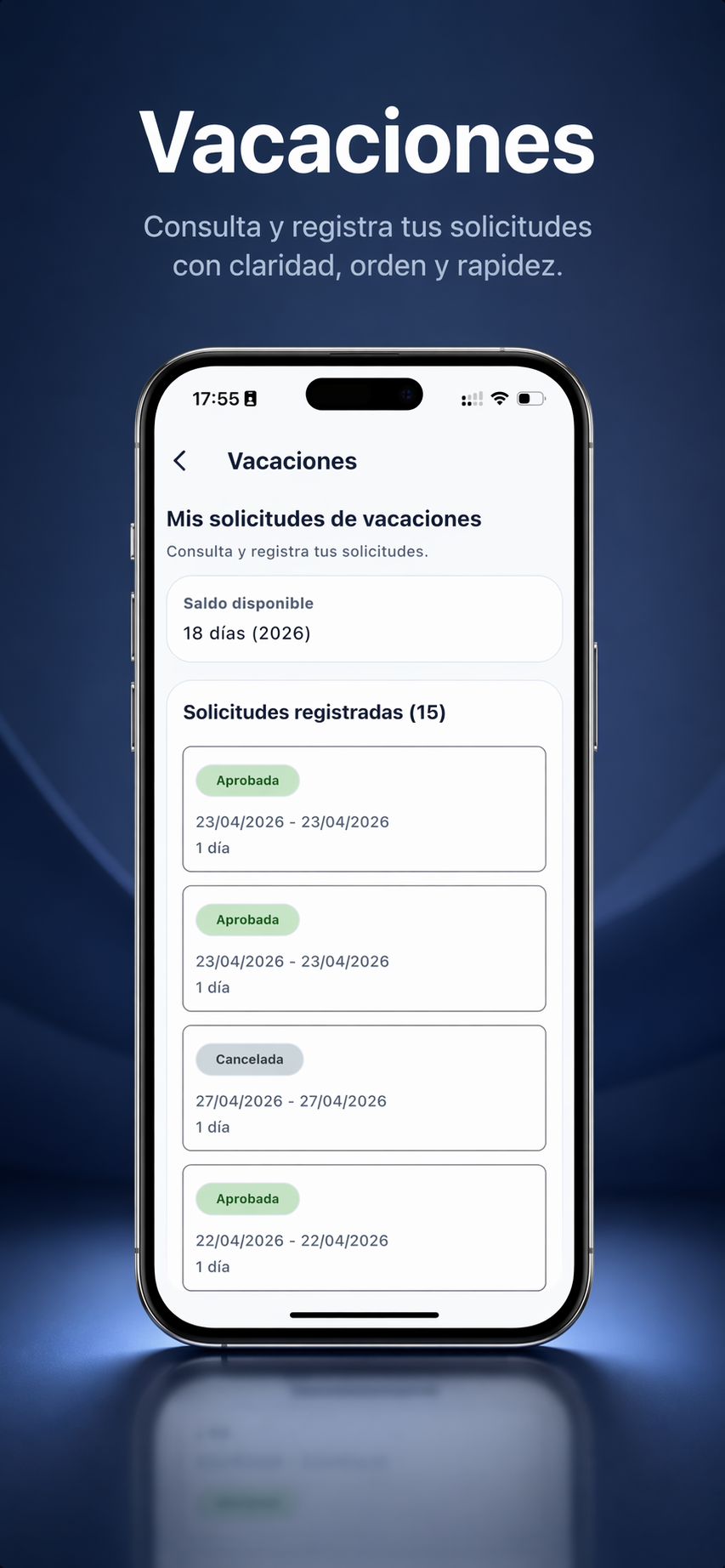 Pantalla de vacaciones y ausencias